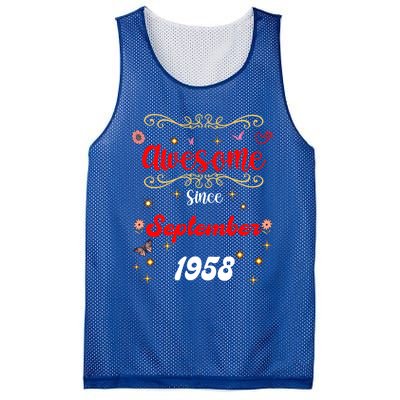 Funny Gift Awesome Since September 1958 Birthday Flowers & Butterflies Mesh Reversible Basketball Jersey Tank