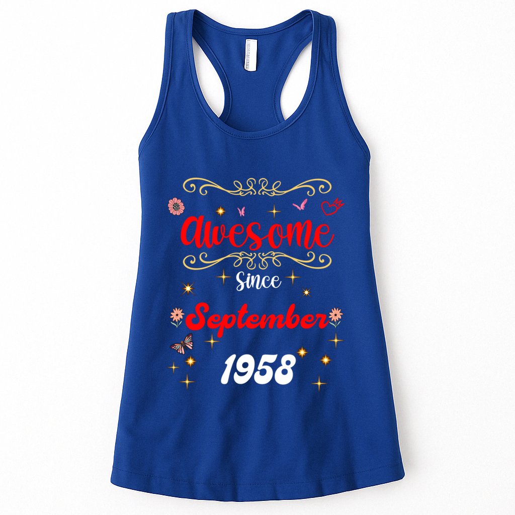 Funny Gift Awesome Since September 1958 Birthday Flowers & Butterflies Womens Tank Top