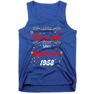 Funny Gift Awesome Since September 1958 Birthday Flowers & Butterflies Tank Top