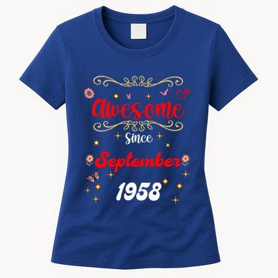 Funny Gift Awesome Since September 1958 Birthday Flowers & Butterflies Womens T-Shirt