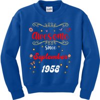 Funny Gift Awesome Since September 1958 Birthday Flowers & Butterflies Kids Sweatshirt