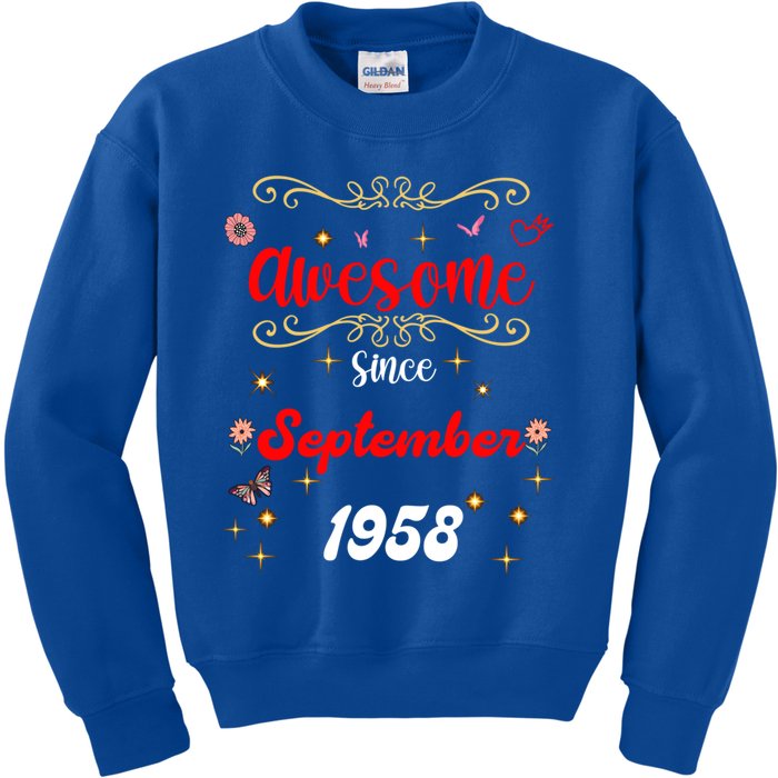 Funny Gift Awesome Since September 1958 Birthday Flowers & Butterflies Kids Sweatshirt