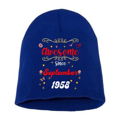 Funny Gift Awesome Since September 1958 Birthday Flowers & Butterflies Short Acrylic Beanie