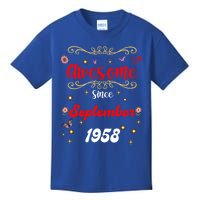 Funny Gift Awesome Since September 1958 Birthday Flowers & Butterflies Kids T-Shirt