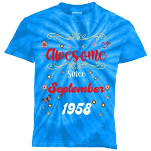 Funny Gift Awesome Since September 1958 Birthday Flowers & Butterflies Kids Tie-Dye T-Shirt