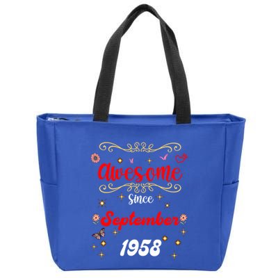 Funny Gift Awesome Since September 1958 Birthday Flowers & Butterflies Zip Tote Bag