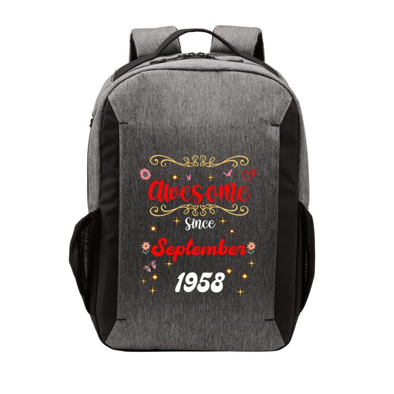 Funny Gift Awesome Since September 1958 Birthday Flowers & Butterflies Vector Backpack