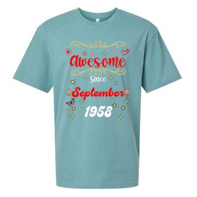 Funny Gift Awesome Since September 1958 Birthday Flowers & Butterflies Sueded Cloud Jersey T-Shirt