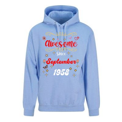 Funny Gift Awesome Since September 1958 Birthday Flowers & Butterflies Unisex Surf Hoodie