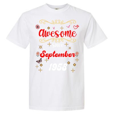 Funny Gift Awesome Since September 1958 Birthday Flowers & Butterflies Garment-Dyed Heavyweight T-Shirt