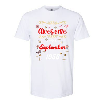 Funny Gift Awesome Since September 1958 Birthday Flowers & Butterflies Softstyle CVC T-Shirt