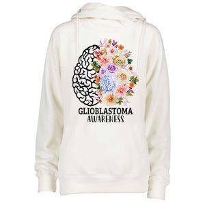 Floral Glioblastoma Awareness Month Brain Cancer Womens Funnel Neck Pullover Hood