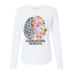 Floral Glioblastoma Awareness Month Brain Cancer Womens Cotton Relaxed Long Sleeve T-Shirt