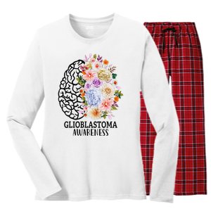 Floral Glioblastoma Awareness Month Brain Cancer Women's Long Sleeve Flannel Pajama Set 