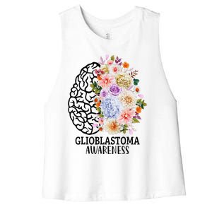 Floral Glioblastoma Awareness Month Brain Cancer Women's Racerback Cropped Tank