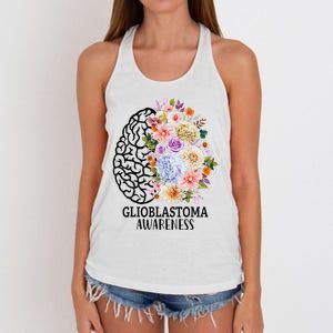 Floral Glioblastoma Awareness Month Brain Cancer Women's Knotted Racerback Tank