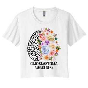 Floral Glioblastoma Awareness Month Brain Cancer Women's Crop Top Tee