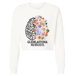 Floral Glioblastoma Awareness Month Brain Cancer Cropped Pullover Crew