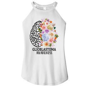 Floral Glioblastoma Awareness Month Brain Cancer Women's Perfect Tri Rocker Tank