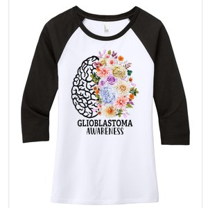 Floral Glioblastoma Awareness Month Brain Cancer Women's Tri-Blend 3/4-Sleeve Raglan Shirt