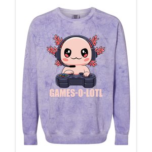 Funny Gamesolotl Axolotl Video Gamer Kawaii Anime Gift Colorblast Crewneck Sweatshirt