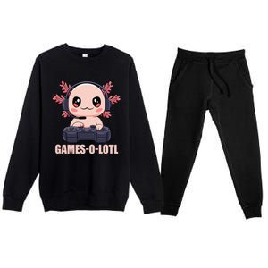 Funny Gamesolotl Axolotl Video Gamer Kawaii Anime Gift Premium Crewneck Sweatsuit Set