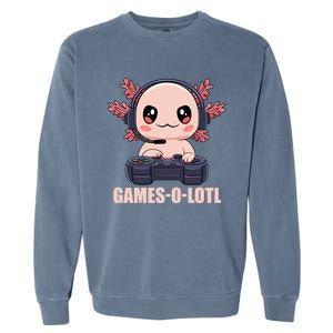 Funny Gamesolotl Axolotl Video Gamer Kawaii Anime Gift Garment-Dyed Sweatshirt