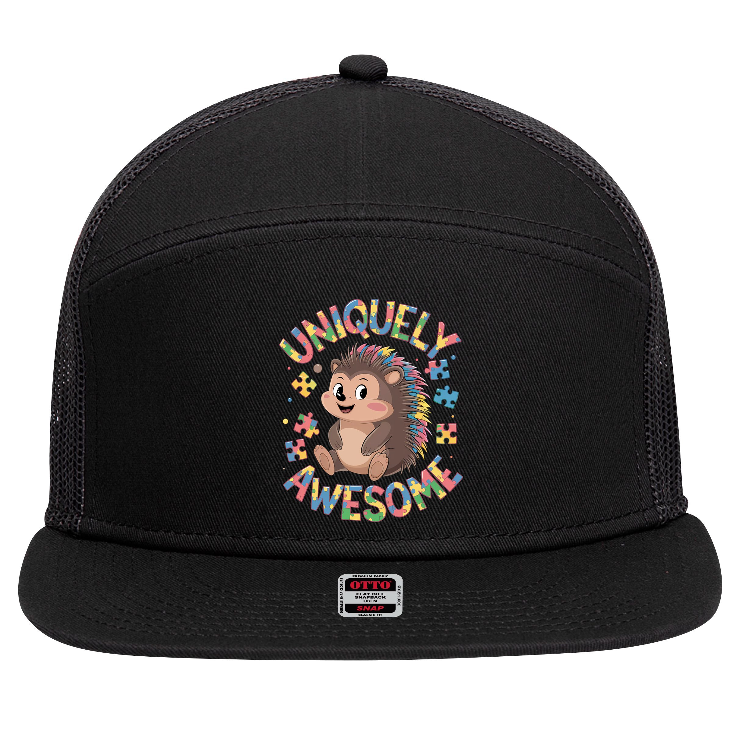 Funny Gift Autism Awareness Month Hedgehog Acceptance Neurodiversity  7 Panel Mesh Trucker Snapback Hat