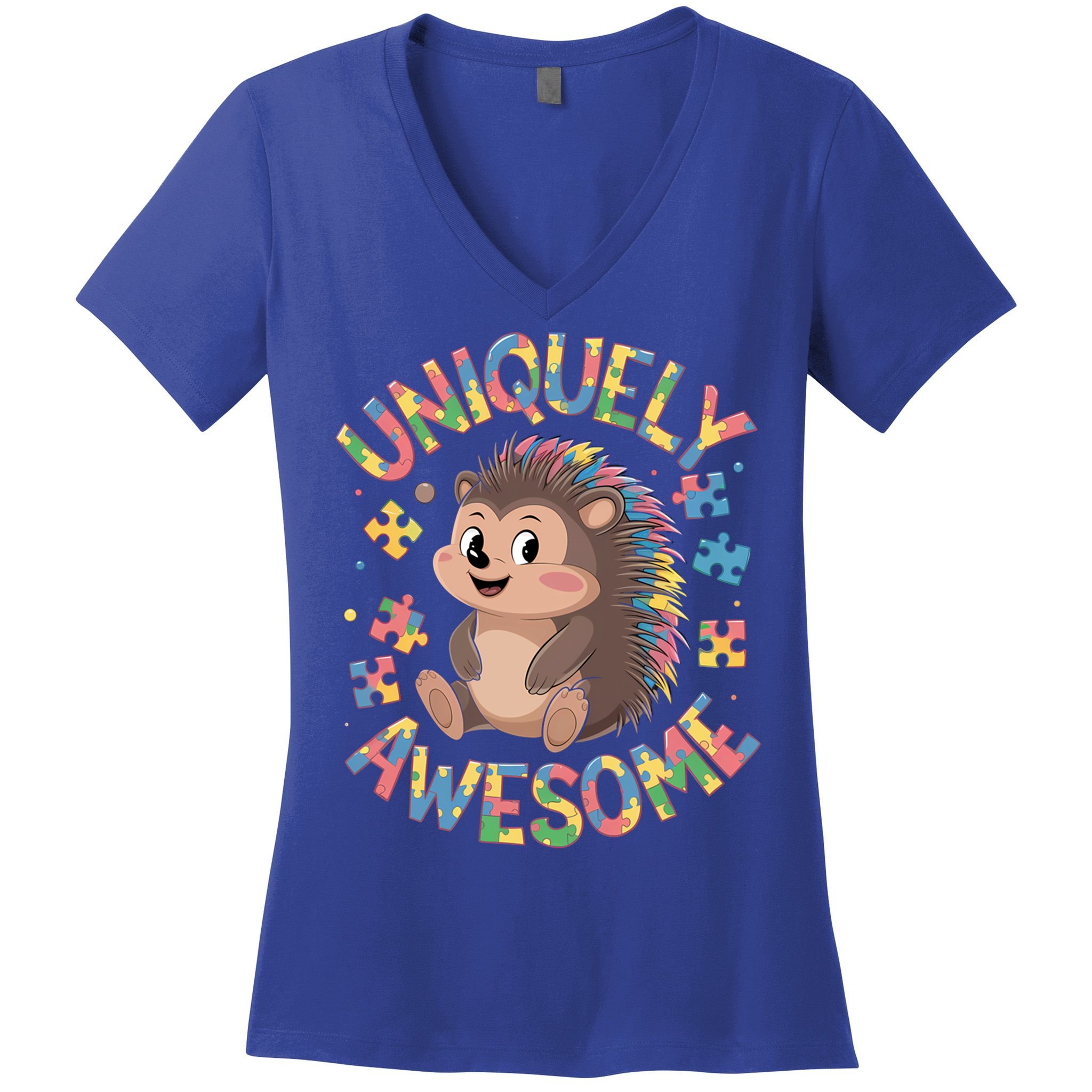 Funny Gift Autism Awareness Month Hedgehog Acceptance Neurodiversity  Women's V-Neck T-Shirt