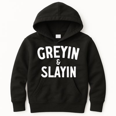 Funny Graying And Slaying Workout Gym Kids Hoodie