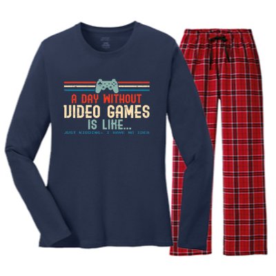 Funny Gamer A Day Without Video Games Gaming Women's Long Sleeve Flannel Pajama Set 