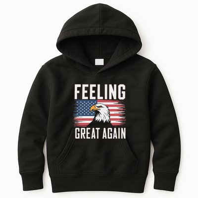 Feeling Great Again Patriotic Bald Eagle Usa Flag 2025 Kids Hoodie