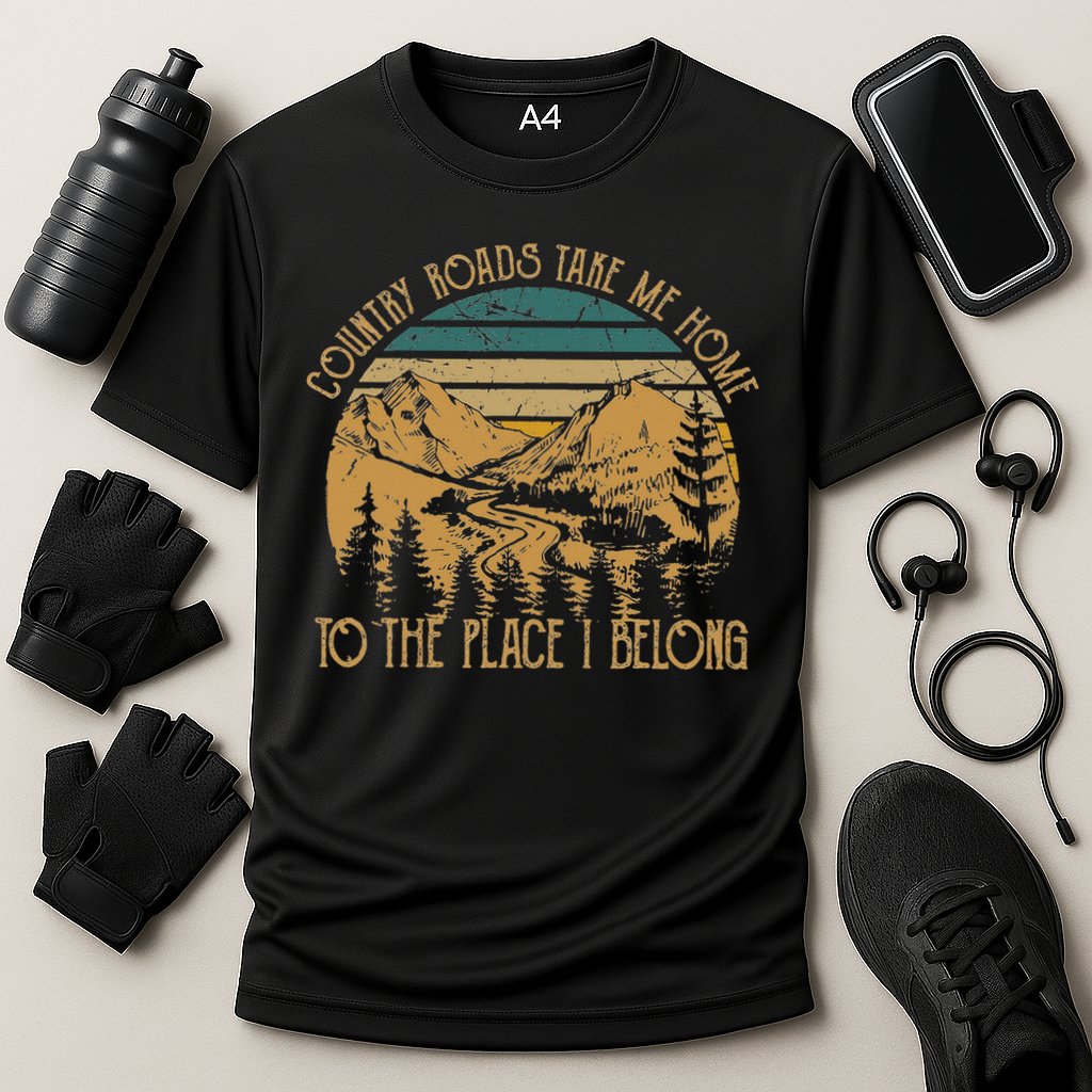 Funny Guitars Arts Country Roads Take Me Home Quotes Music Cooling Performance Crew T-Shirt