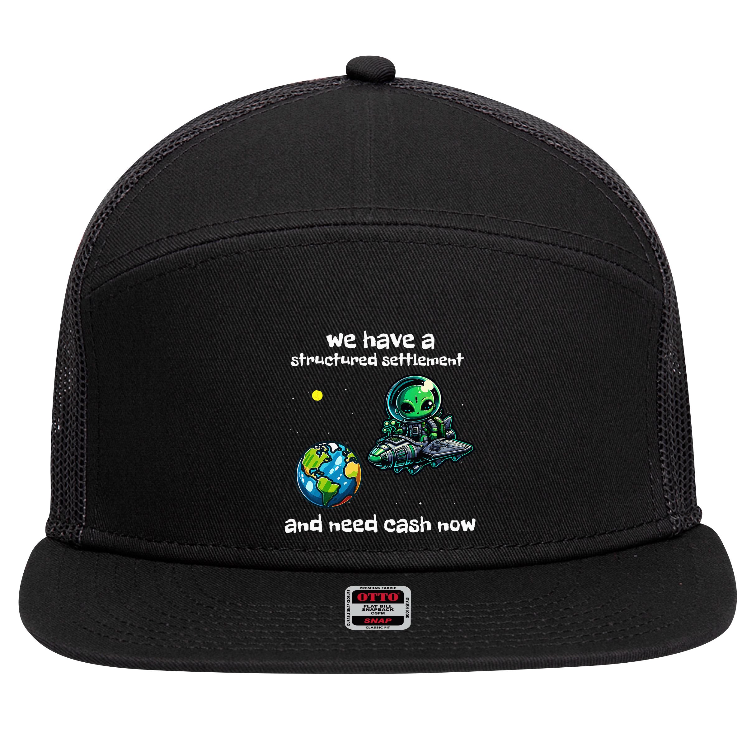 Funny Green Alien Extraterrestrial Ufo Finance Pun 7 Panel Mesh Trucker Snapback Hat