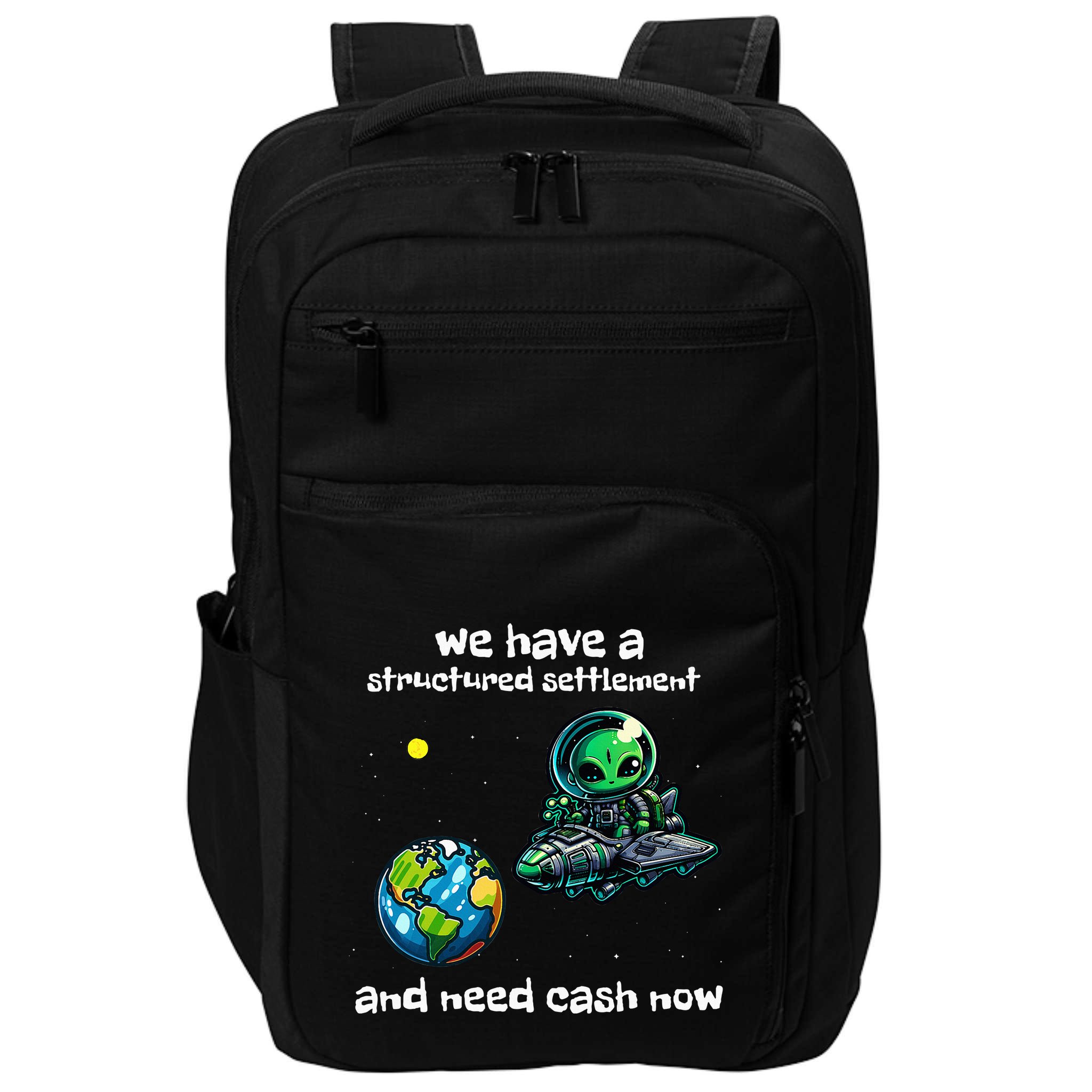 Funny Green Alien Extraterrestrial Ufo Finance Pun Impact Tech Backpack