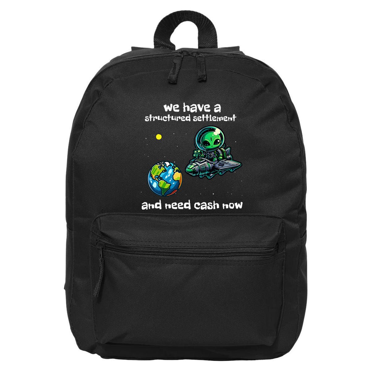 Funny Green Alien Extraterrestrial Ufo Finance Pun 16 in Basic Backpack
