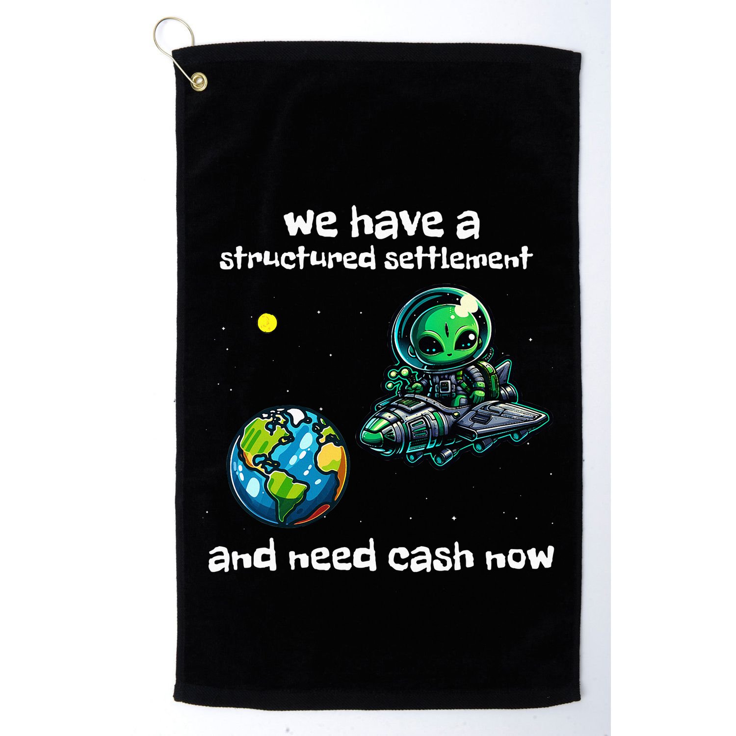 Funny Green Alien Extraterrestrial Ufo Finance Pun Golf Towel