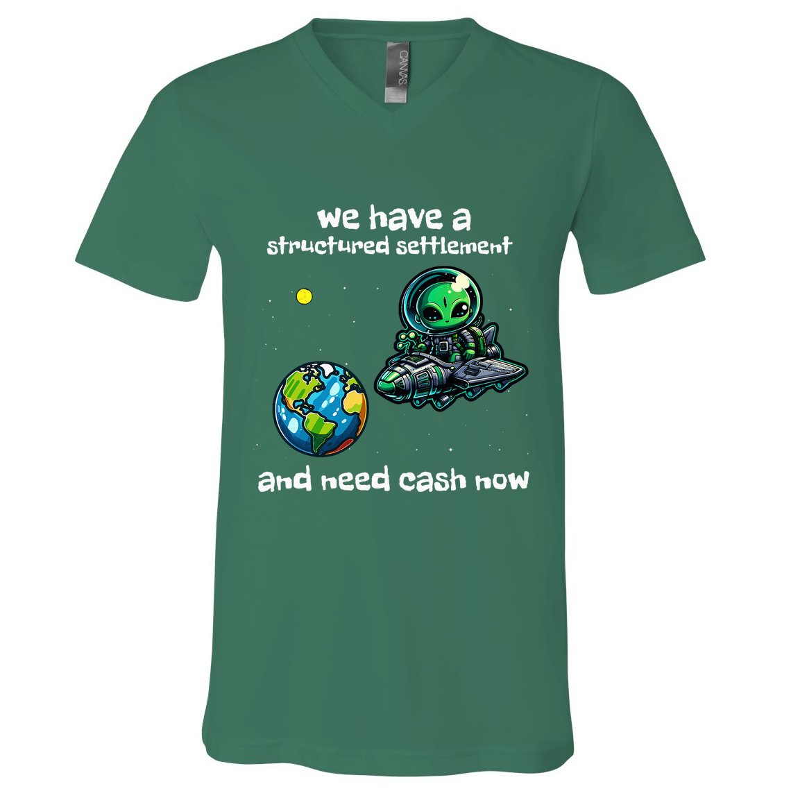 Funny Green Alien Extraterrestrial Ufo Finance Pun V-Neck T-Shirt