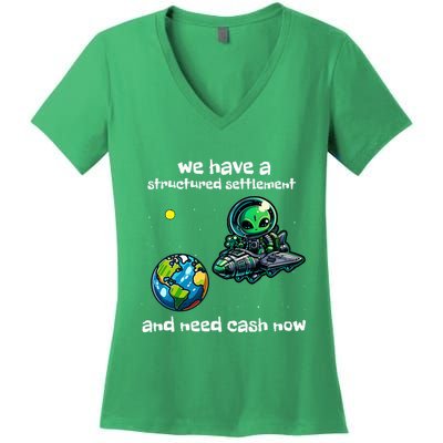 Funny Green Alien Extraterrestrial Ufo Finance Pun Women's V-Neck T-Shirt