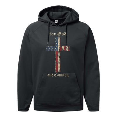 For God And Country Cross American Flag Faith Us Patriotic Performance Fleece Hoodie