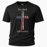 For God And Country Cross American Flag Faith Us Patriotic Cooling Performance Crew T-Shirt