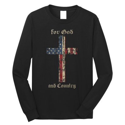 For God And Country Cross American Flag Faith Us Patriotic Long Sleeve Shirt