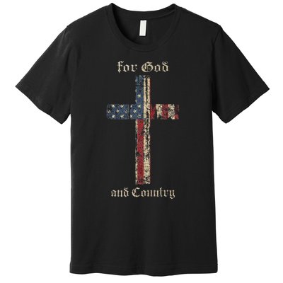 For God And Country Cross American Flag Faith Us Patriotic Premium T-Shirt