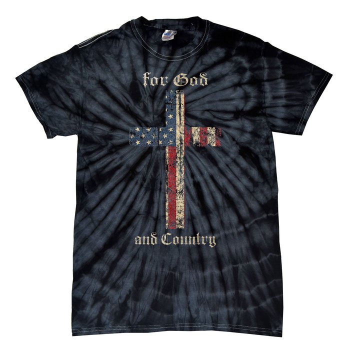 For God And Country Cross American Flag Faith Us Patriotic Tie-Dye T-Shirt