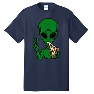 Funny Green Alien Eat Pizza Say Hi Aliens Picture Tall T-Shirt