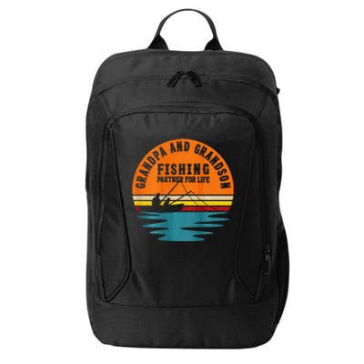 Funny Grandpa And Grandson Fans Of Fishing Hook And Reel City Backpack