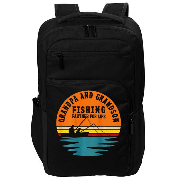 Funny Grandpa And Grandson Fans Of Fishing Hook And Reel Impact Tech Backpack