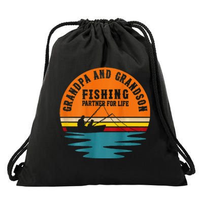 Funny Grandpa And Grandson Fans Of Fishing Hook And Reel Drawstring Bag