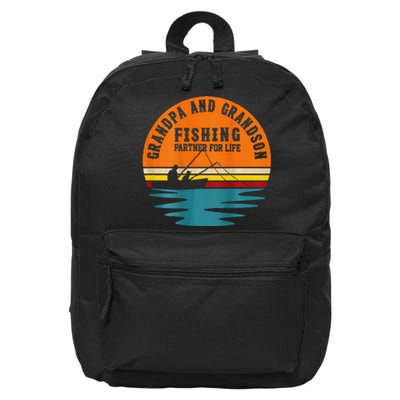 Funny Grandpa And Grandson Fans Of Fishing Hook And Reel 16 in Basic Backpack