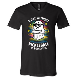 Funny Ghost A Day Without Pickleball Is Boo Sheet V-Neck T-Shirt